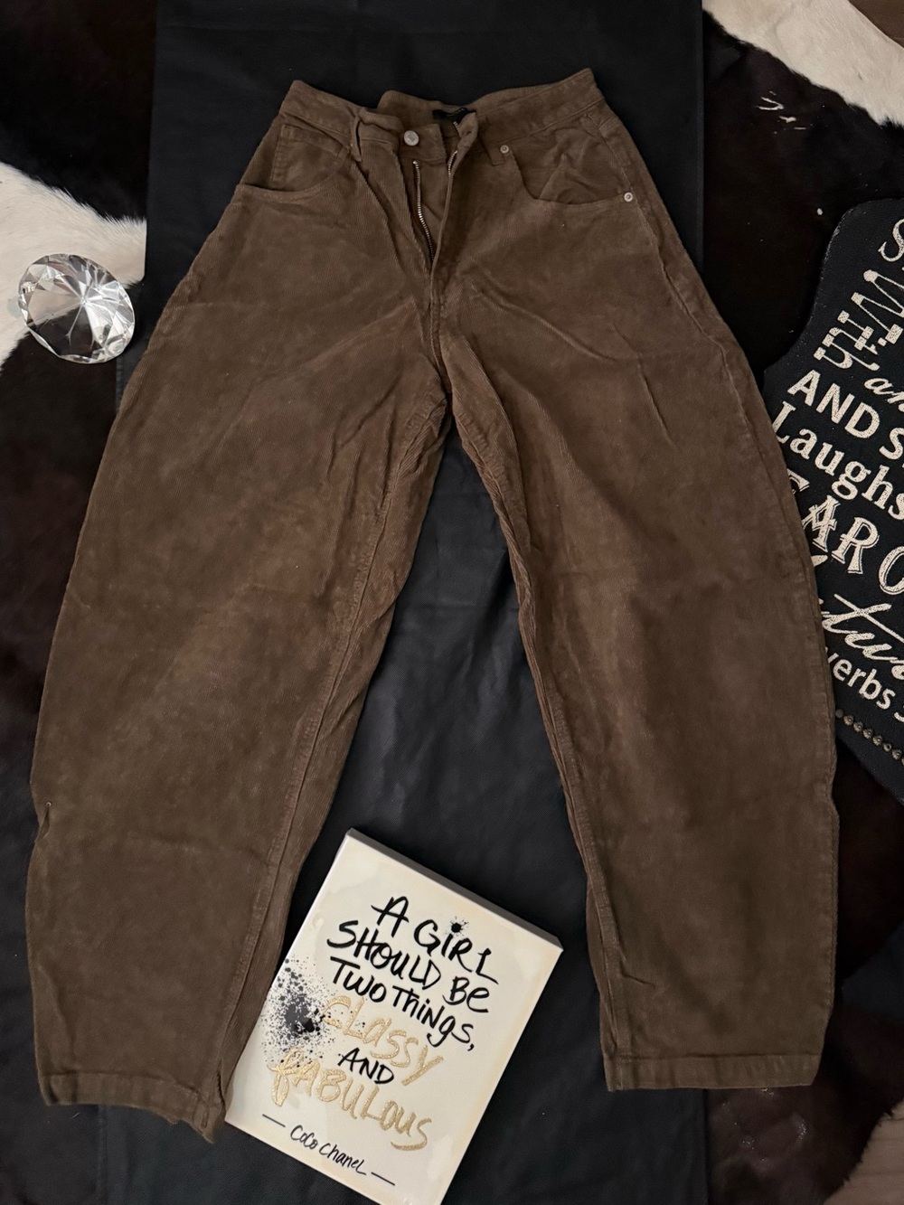 Forever 21 Dark Brown Corduroy Barrel Fit Pants